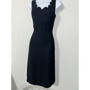 Agnes B Vintage Made In France Scalloped Scoop Neck Black Knee Length Dress Sz 4